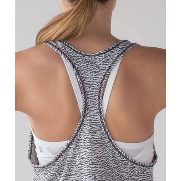 Lululemon Long Distance Tank In Sheer Luon Pebble Jacquard V1 White Black Size 6 - Picture 4 of 8